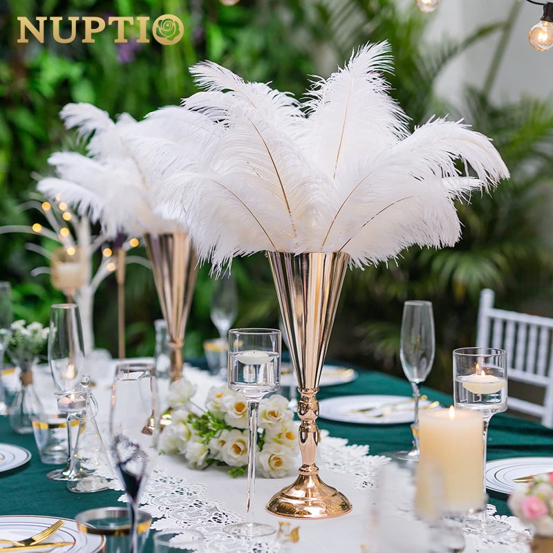 NUPTIO 2 Pcs Set Metal Wedding Flower Trumpet Vase Stand, 14 inch Table Decorative Centerpiece Artificial Flower Arrangements for Anniversary Ceremony Party Birthday Event Aisle Home Decoration (Gold) - Image 3